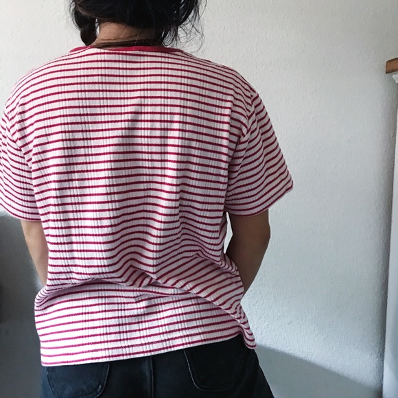 SOLD Vintage 80s striped tshirt blouse white XL - Picture 4 of 8